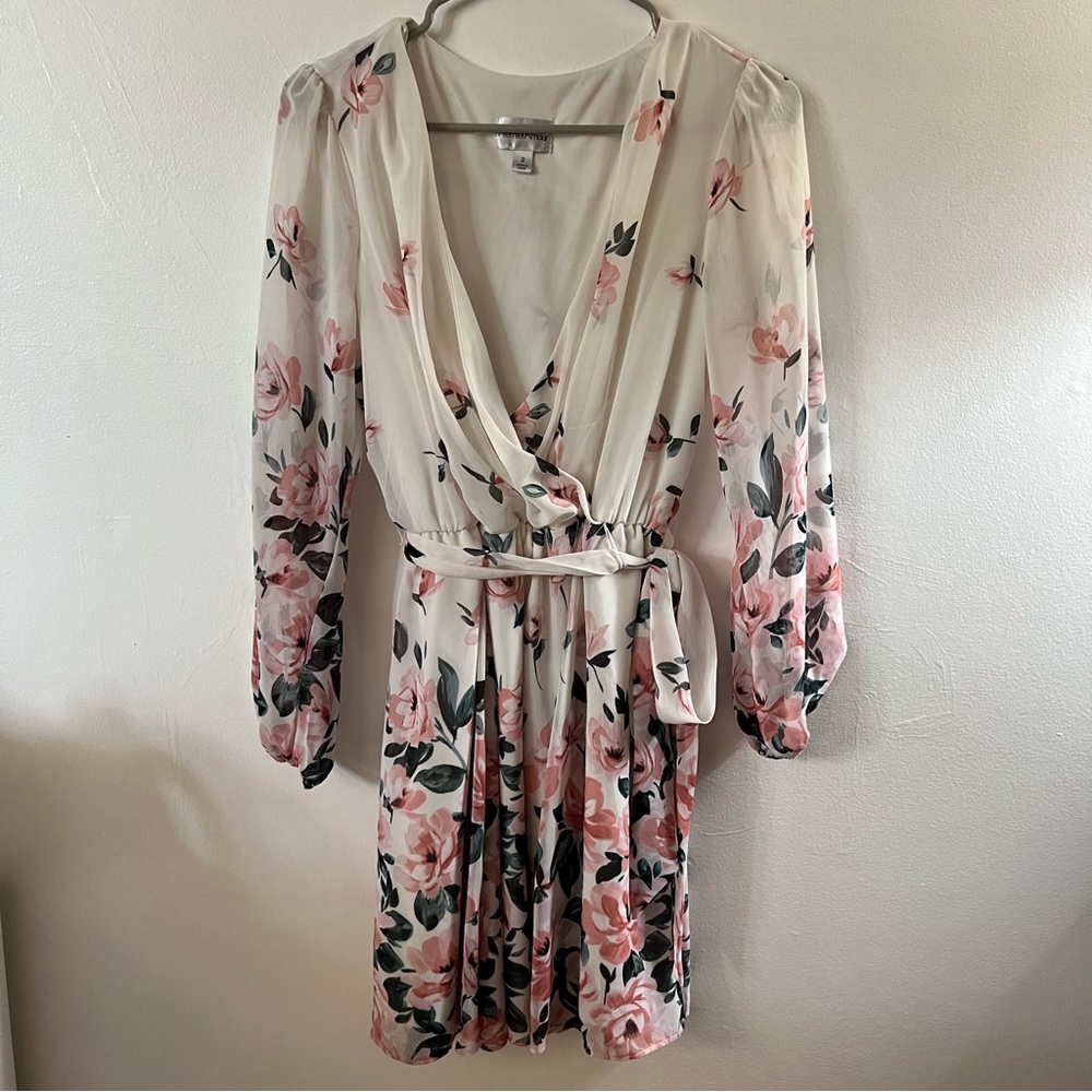 Floral 3/4 Long Sleeve Low Cut Fit & Flowy Dress